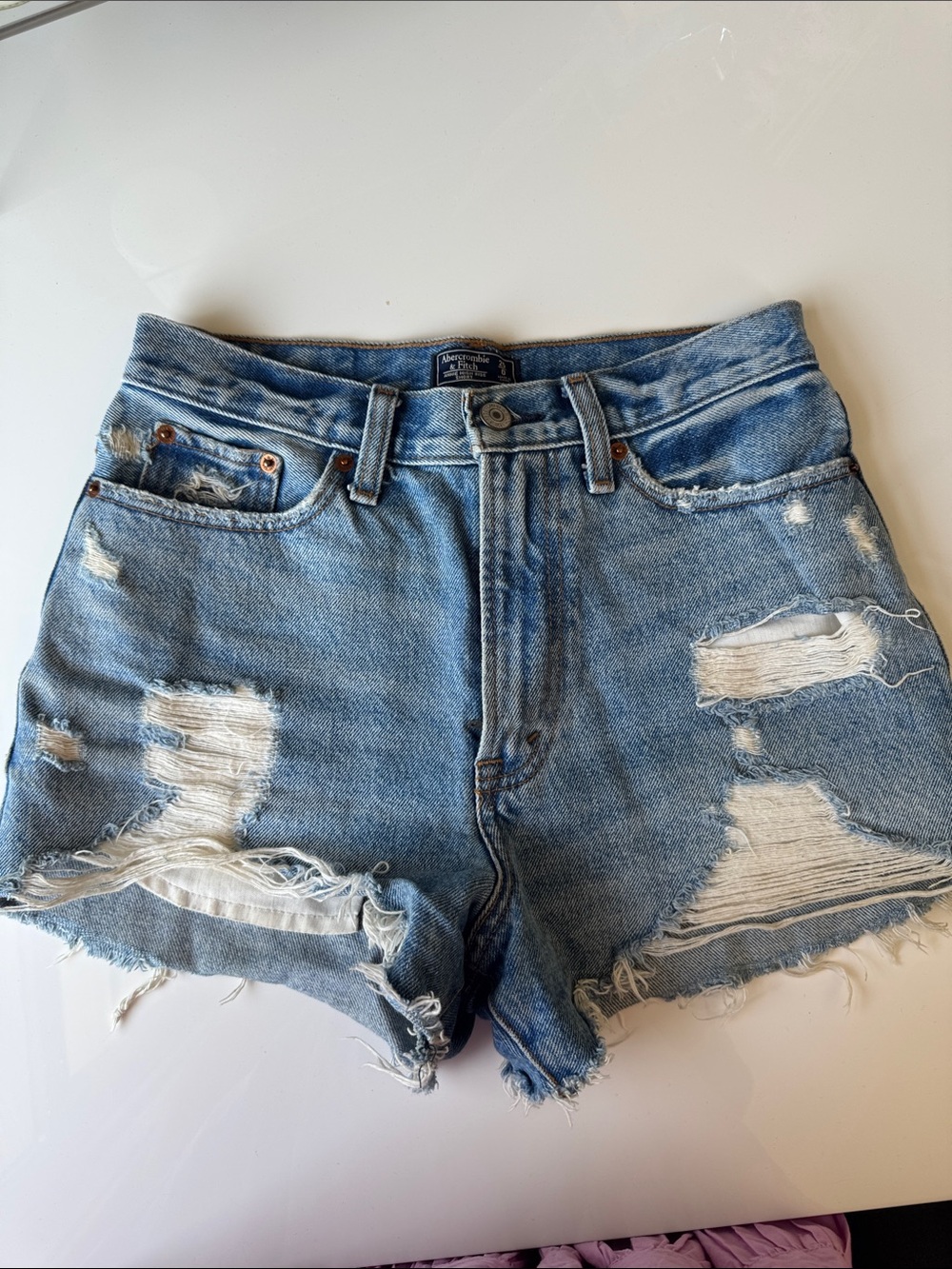 Abercrombie & Fitch Light Blue Distressed Denim Shorts